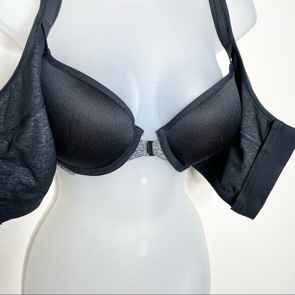 VSX SPORT gray & black zip front high impact racerback sports bra size 32DD - Picture 4 of 7
